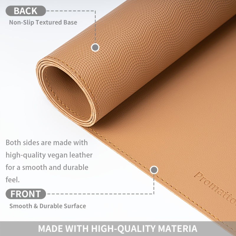 PROMATTOO Large Rollable Desk Mat and Mouse Pad Gift Set Caramel Brown Suitable for Office Home Gaming Double Sided Non Slip Thick PVC Leather Base Computer Desk Wrist Rest - Image 5