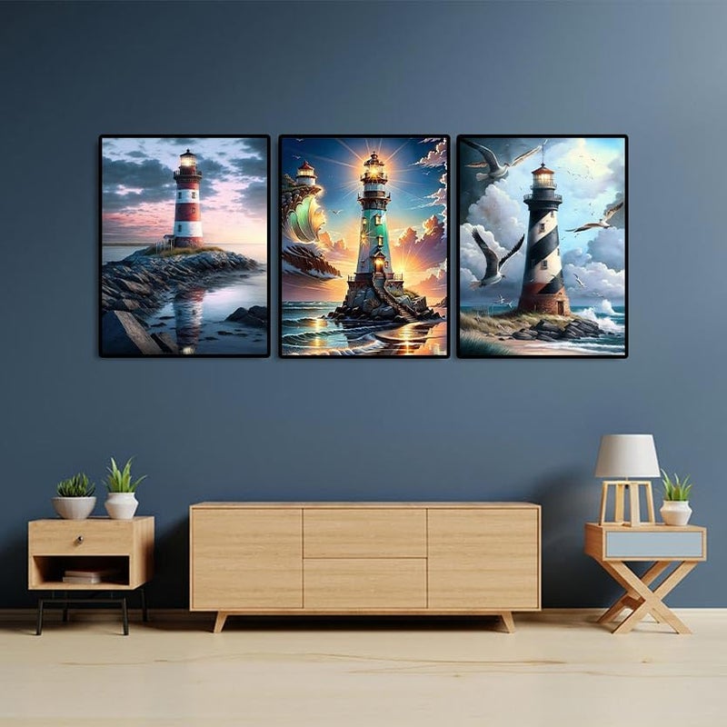 WUDWL Diamond Painting Kits for Adults - 3 Pack Lighthouse DIY 5D Diamond Art Kits Full Drill Diamond Dots Paintings with Diamonds Gem Art and Crafts Home Decor 12x16inch ï»¿ - Image 5