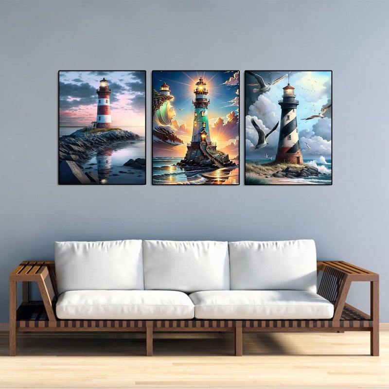 WUDWL Diamond Painting Kits for Adults - 3 Pack Lighthouse DIY 5D Diamond Art Kits Full Drill Diamond Dots Paintings with Diamonds Gem Art and Crafts Home Decor 12x16inch ï»¿ - Image 4