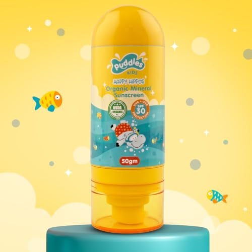 Puddles Organic Guard & Hydrate Mineral Sunscreen 50 ml (Age 2-12 years) | SPF 30- UVA, UVB protection | Powered by Vitamin E, Organic Moringa, Raspberry, Vanilla | pH Balanced,-Vegan - Image 1