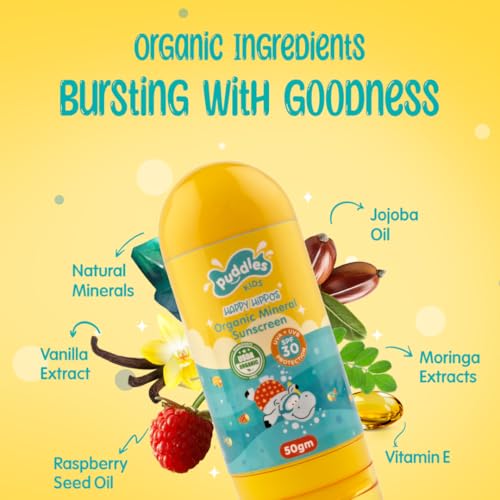 Puddles Organic Guard & Hydrate Mineral Sunscreen 50 ml (Age 2-12 years) | SPF 30- UVA, UVB protection | Powered by Vitamin E, Organic Moringa, Raspberry, Vanilla | pH Balanced,-Vegan - Image 2
