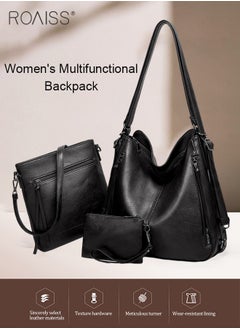 roaiss 3 Piece Women's Tote Bag Fashion PU Leather Shoulder Bag Large Capacity Backpack Leisure Versatile Commuting Bag  - Image 3