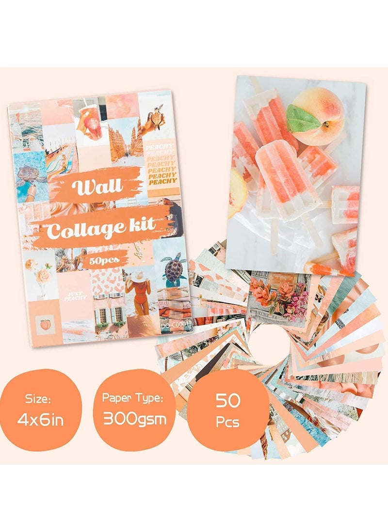 Y&D - Aesthetic Picture for Wall Collage, Peach Beach 50 Set Boho Style Collage Print Kit, Teal Color Room Decor Girls, Art Room, Dorm Photo Display, VSCO posters (Peach) - Image 1