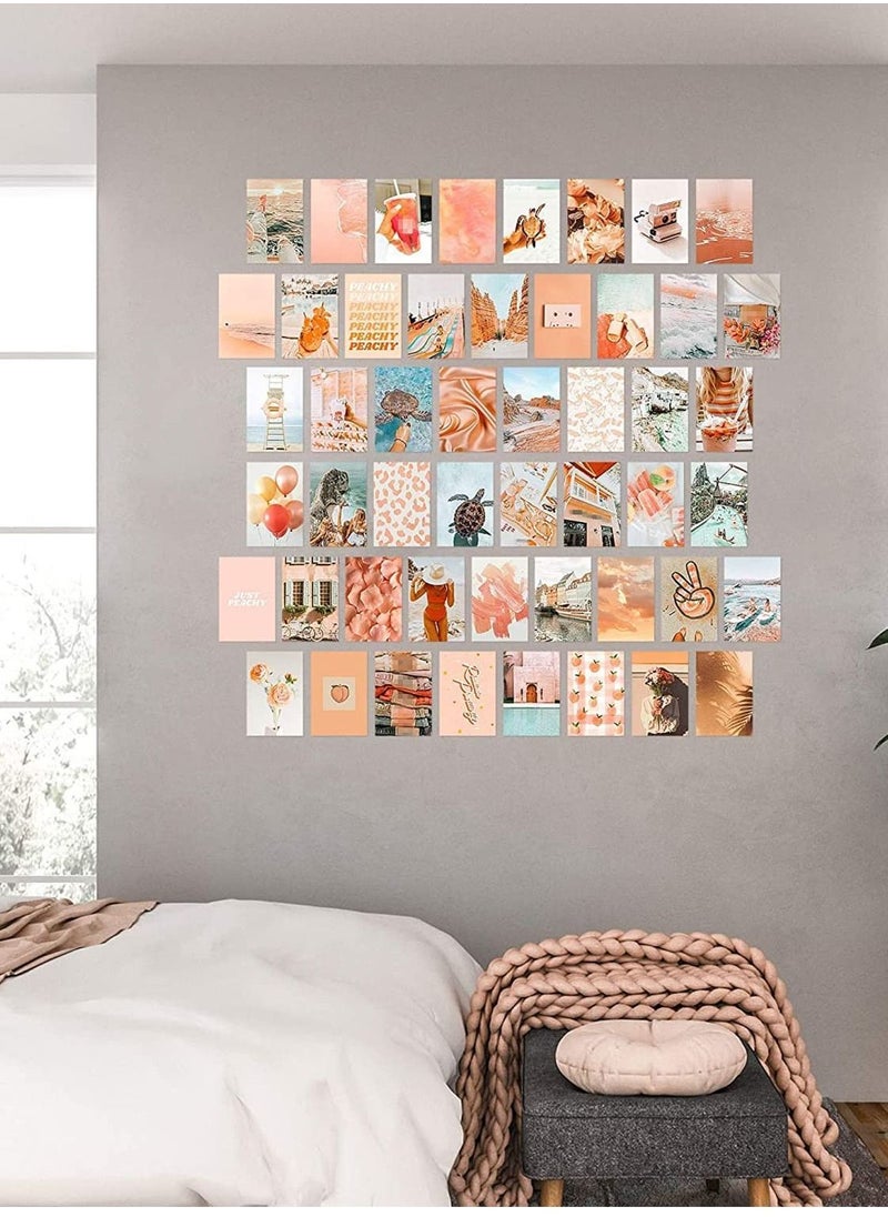 Y&D - Aesthetic Picture for Wall Collage, Peach Beach 50 Set Boho Style Collage Print Kit, Teal Color Room Decor Girls, Art Room, Dorm Photo Display, VSCO posters (Peach) - Image 1