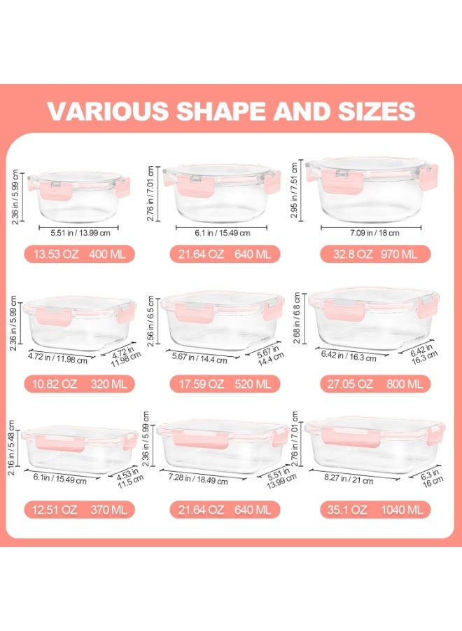 كيلا عبوة من 12 وعاءً زجاجيًا لتخزين الطعام مع أغطية، لتحضير الوجبات، حاويات تخزين طعام للمطبخ، مقاومة للتسرب، صناديق غداء زجاجية محكمة الإغلاق، مناسبة للميكروويف والفرن والفريزر، لون وردي - Image 4