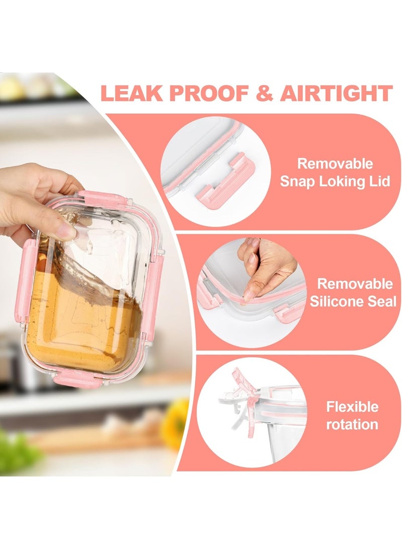 كيلا عبوة من 12 وعاءً زجاجيًا لتخزين الطعام مع أغطية، لتحضير الوجبات، حاويات تخزين طعام للمطبخ، مقاومة للتسرب، صناديق غداء زجاجية محكمة الإغلاق، مناسبة للميكروويف والفرن والفريزر، لون وردي - Image 5