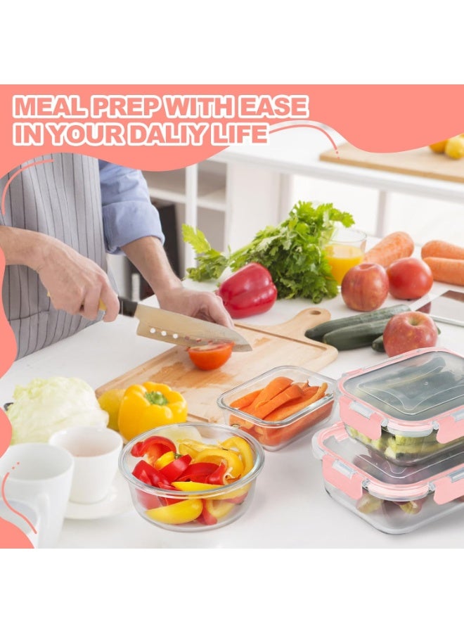 كيلا عبوة من 12 وعاءً زجاجيًا لتخزين الطعام مع أغطية، لتحضير الوجبات، حاويات تخزين طعام للمطبخ، مقاومة للتسرب، صناديق غداء زجاجية محكمة الإغلاق، مناسبة للميكروويف والفرن والفريزر، لون وردي - Image 2