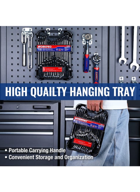 WORKPRO 32-Piece SAE & Metric Combination Wrench Set, 12 PT Regular and Stubby Wrenches set with Organizer Tray, Cr-V Steel Mirror Chrome Polished