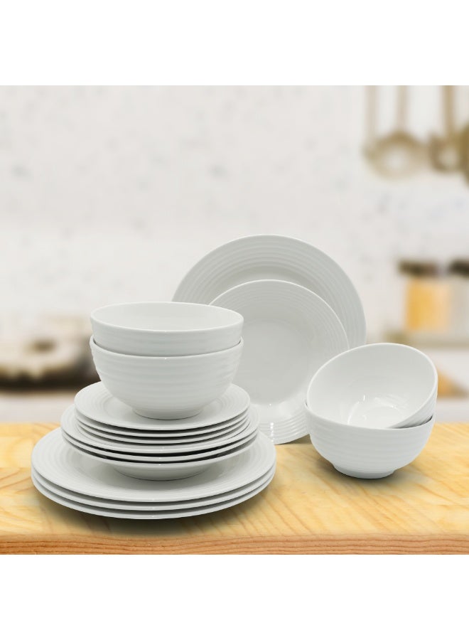 16Pc Ceramic Dinner Set Service Of 4 Includes Dinner&Dessert Plates Bowls Semi Bowl Plate Durable  White LightWeight Microwave Safe for Everyday Use Special Occassion Gifting - Image 2