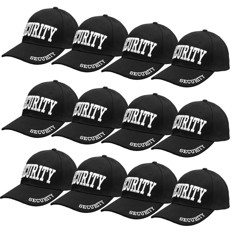 Wholesale 12Pack Security Hat Baseball Cap Gold or White Embroidery Security Front Bill Back Adjustable Size White