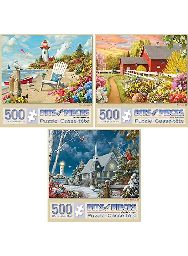 Bits and Pieces ألعاب تركيب للبالغين مجموعة قيمة من ثلاثة أحجية استيقظ الأضواء الموجهة وأحجية أحلام اليقظة من الفنان آلان جيانا 500 قطعة أحجية 18" × 24" - Image 2