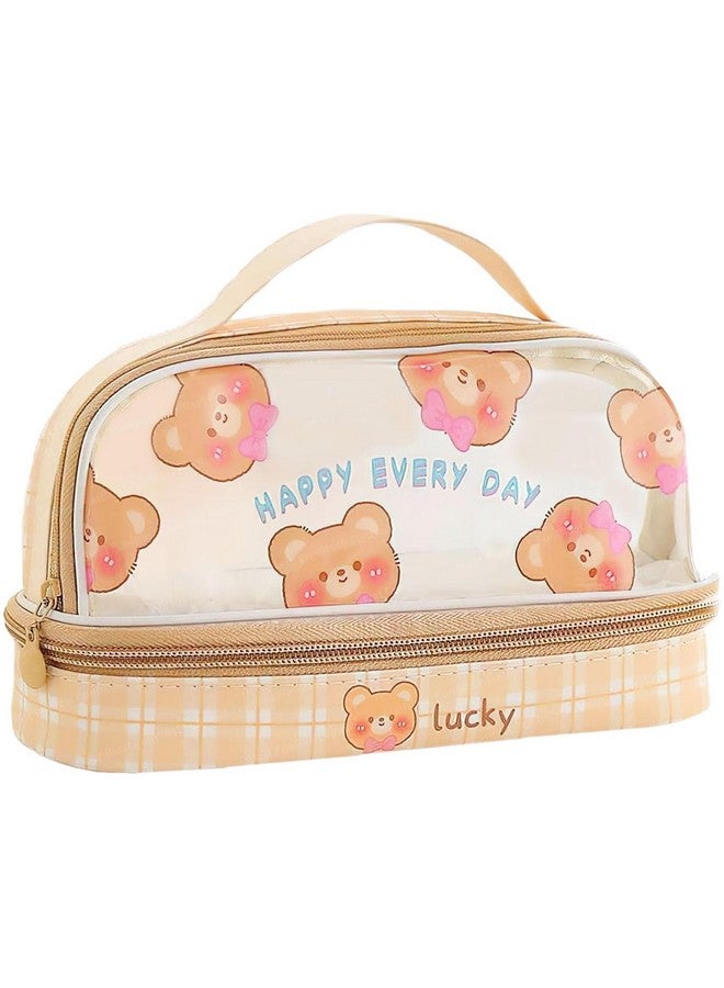 FunBlast Large Capacity Pencil Bag, 2 Compartment Transparent Pencil Pouch with Zipper Closure Portable Makeup Pouch, Aesthetic Pouch, Cute Stationery Bag for Students Girls Adults Office (Beige) - Image 1