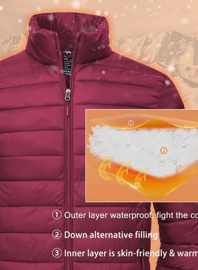 SPOSULEI Men Puffer Jacket Packable Lightweight Winter Jackets Coats Outdoor Waterproof Insulated Jackets, Claret, S - Image 4