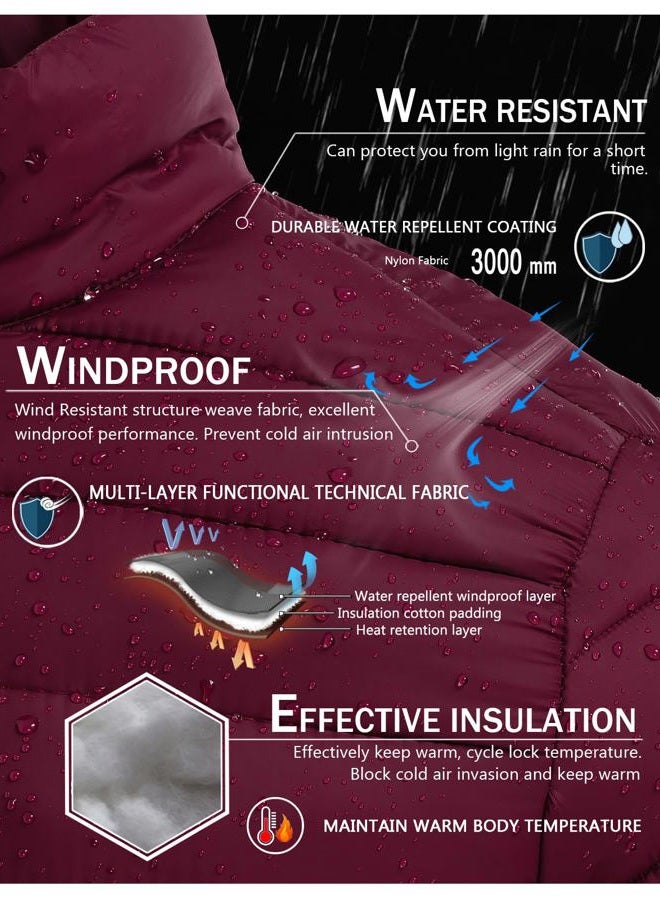 SPOSULEI Men Puffer Jacket Packable Lightweight Winter Jackets Coats Outdoor Waterproof Insulated Jackets, Claret, S - Image 3