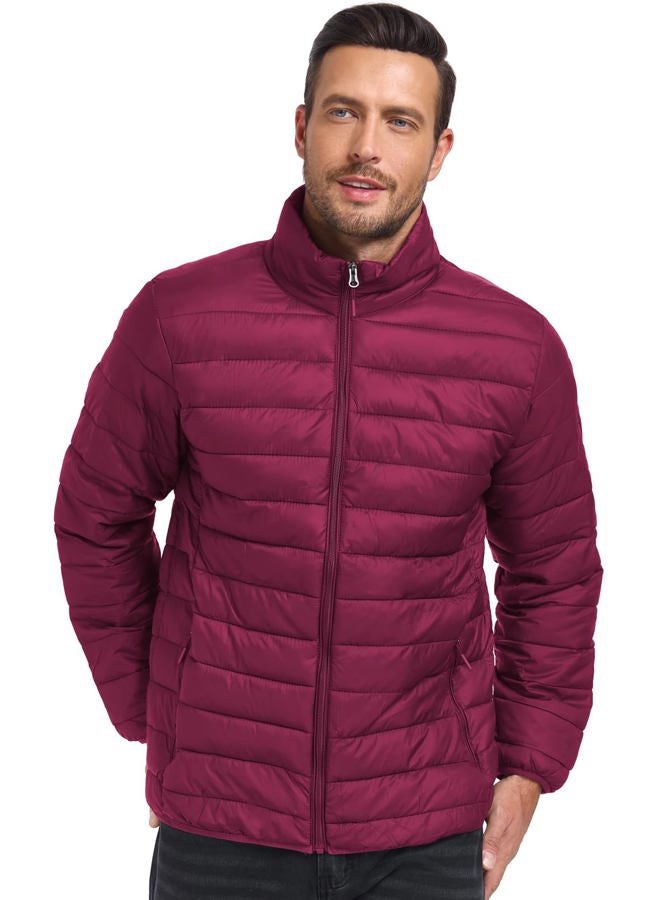SPOSULEI Men Puffer Jacket Packable Lightweight Winter Jackets Coats Outdoor Waterproof Insulated Jackets, Claret, S - Image 2