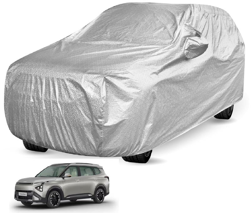 Auto Hub Waterproof Car Cover Compatible with Kia Carens Clavis with Mirror Pockets, Soft Cotton Lining, Carens Clavis Car Cover Waterproof, Metallic Silver - Image 1