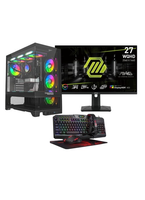 حزمة كمبيوتر الألعاب، Intel Core i7 14700F، RTX 4070Ti Super 16GB OC، DDR5 32GB 6000MHz RAM 2TB NVME M.2 SSD، 850W PSU، 3 Fan AIO Liquid Cooler، Windows 11 Pro، شاشة 274QRF-QD-E2 مقاس 27 بوصة، تتضمن سماعة رأس