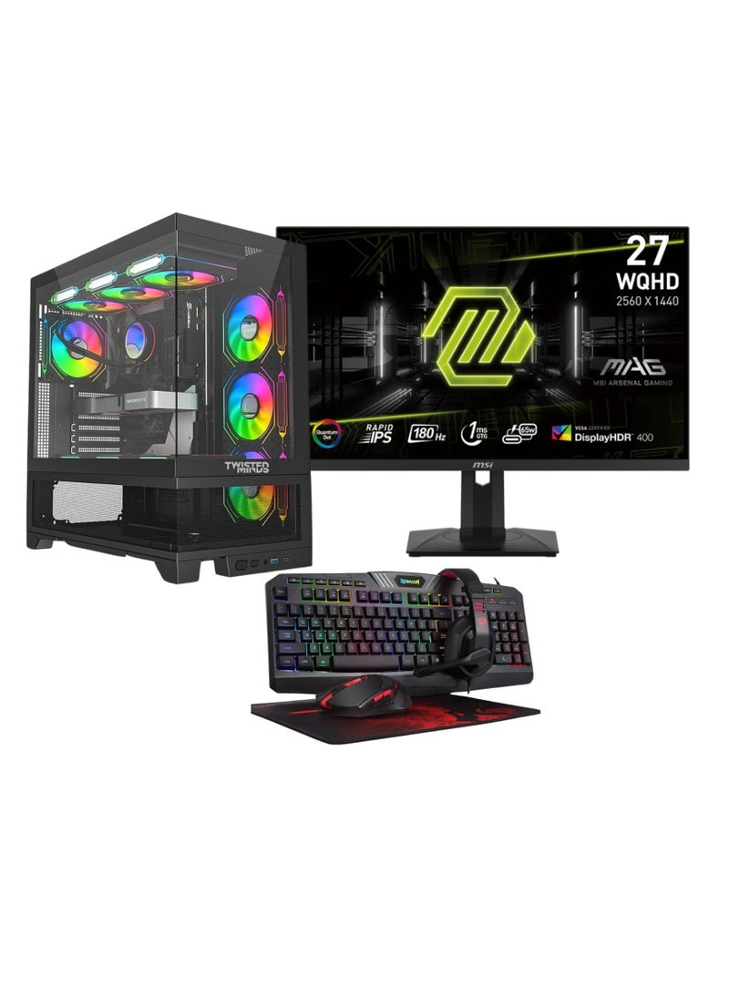 NANOTECH - حزمة كمبيوتر الألعاب، Intel Core i7 14700F، RTX 4070Ti Super 16GB OC، DDR5 32GB 6000MHz RAM 2TB NVME M.2 SSD، 850W PSU، 3 Fan AIO Liquid Cooler، Windows 11 Pro، شاشة 274QRF-QD-E2 مقاس 27 بوصة، تتضمن سماعة رأس - Image 1