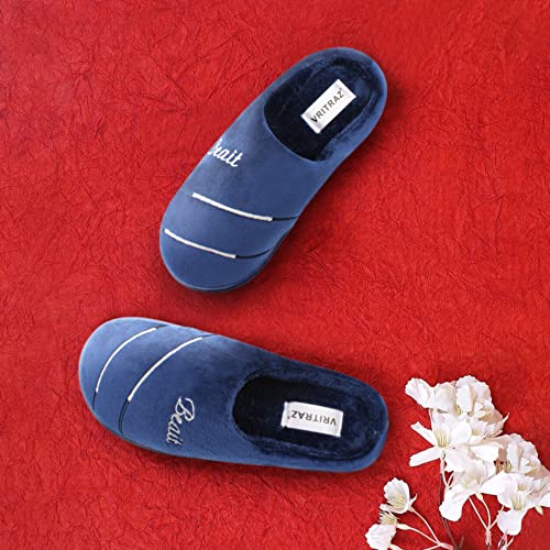 VRITRAZ Women's Comfort Slip On Closed Toe Warm Fur Indoor Slippers (Blue, UK-5) - Image 2