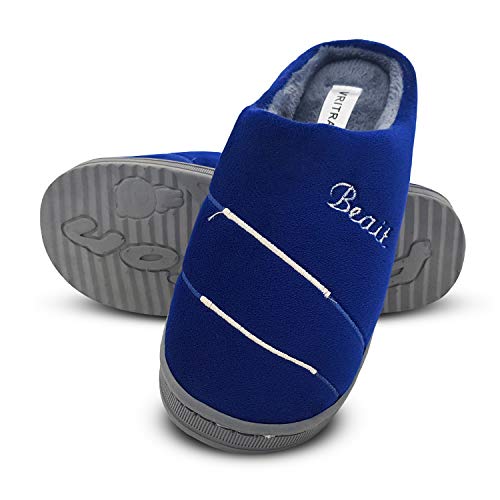 VRITRAZ Women's Comfort Slip On Closed Toe Warm Fur Indoor Slippers (Blue, UK-5) - Image 1