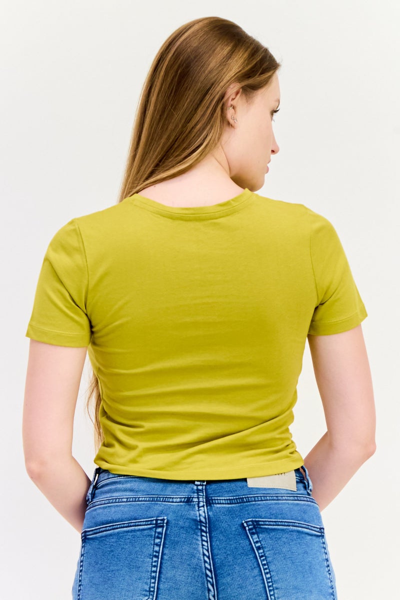 ONLY Women Crew Neck Short Sleeves Graphic Print T-Shirt, Mustard - Image 2