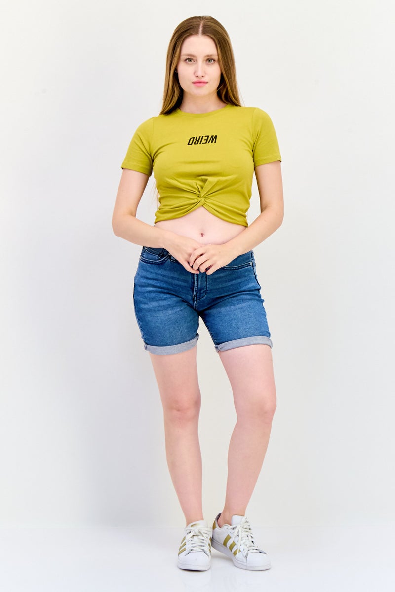 ONLY Women Crew Neck Short Sleeves Graphic Print T-Shirt, Mustard - Image 4