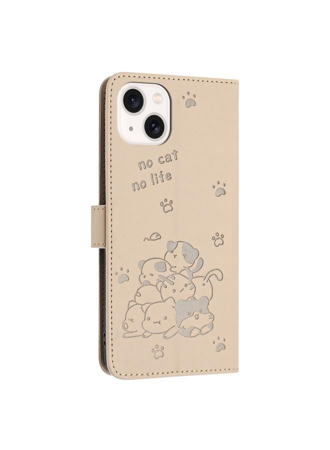 زبون جراب جلدي لهاتف iPhone 13 mini بتصميم قطة منقوش مع حبل - Image 3