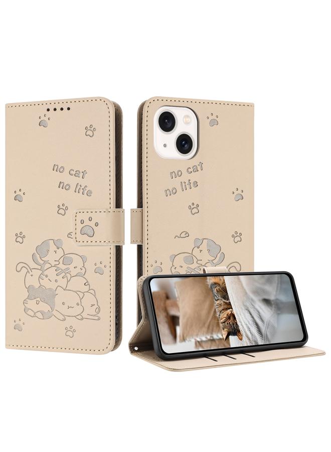 زبون جراب جلدي لهاتف iPhone 13 mini بتصميم قطة منقوش مع حبل - Image 1