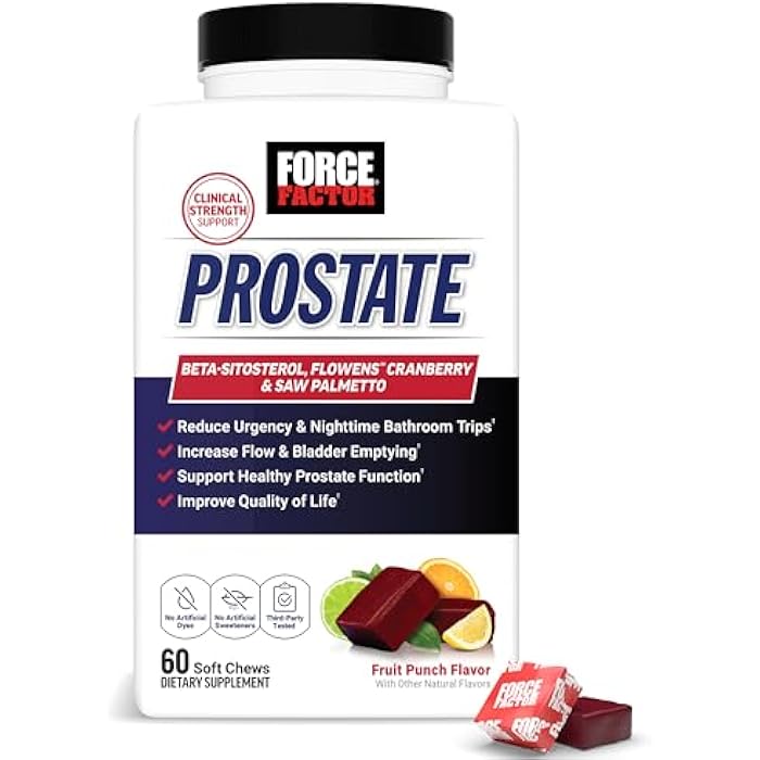 Force Factor Prostate Health Supplement with Saw Palmetto & Beta-Sitosterol, Support Urinary Flow & Bladder Function, Reduce Urgency & Nighttime Bathroom Trips, Vegetarian, Fruit Punch, 60 Soft Chews - Image 1