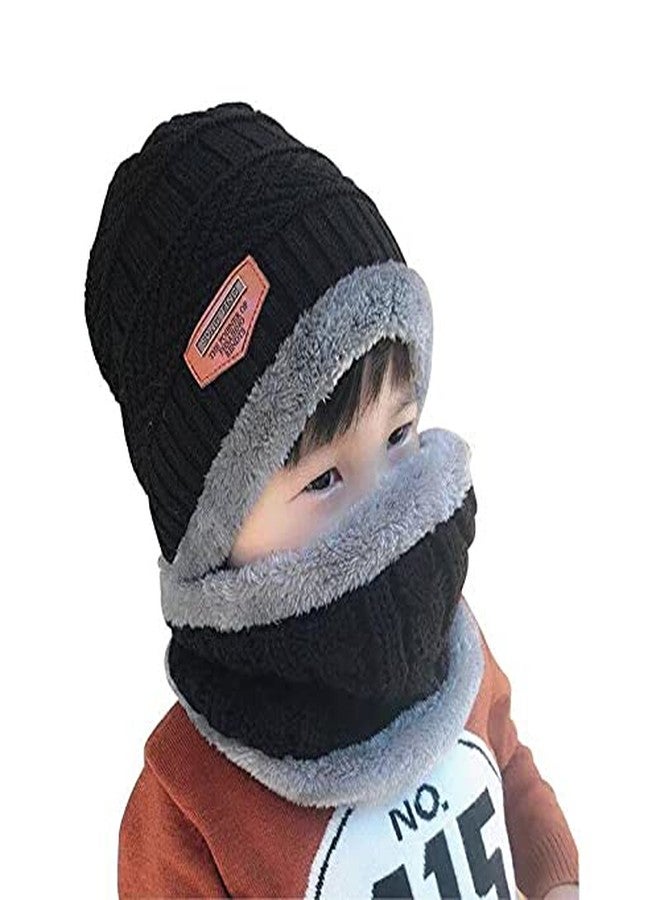 Atipriya Kids Grey Color Winter Soft Warm Snow Proof Cap (Inside Fur) Woolen Beanie Cap with Scarf for Boy's & Girl's (Free Size) - Image 4