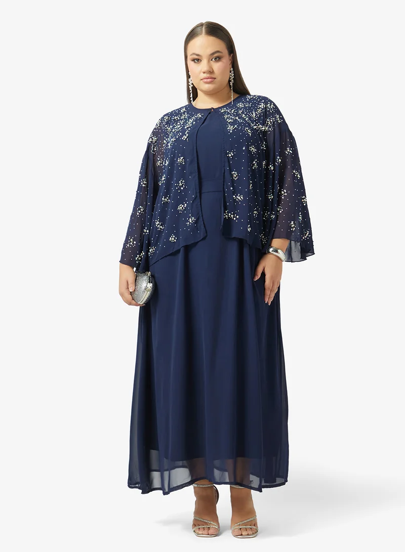 Khizana Plus Size Embellished Cape Dress