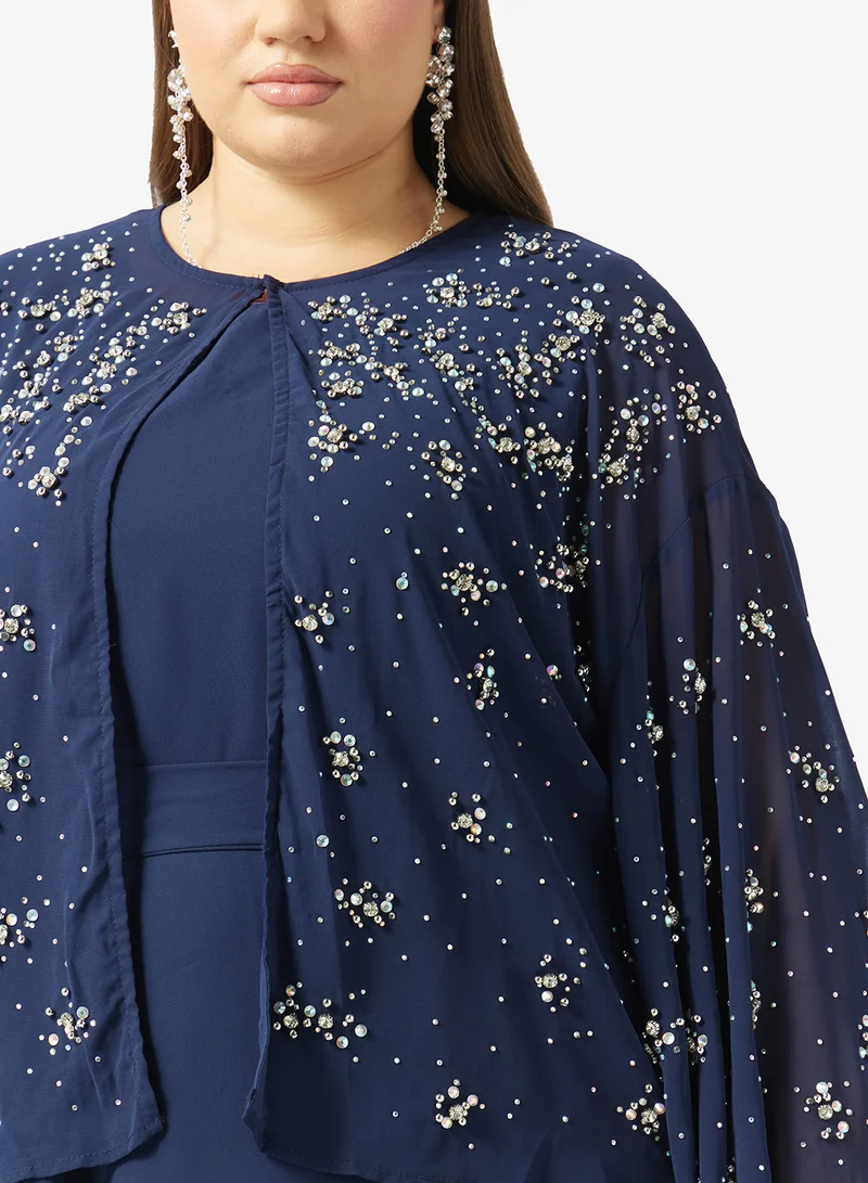 Khizana Plus Size Embellished Cape Dress