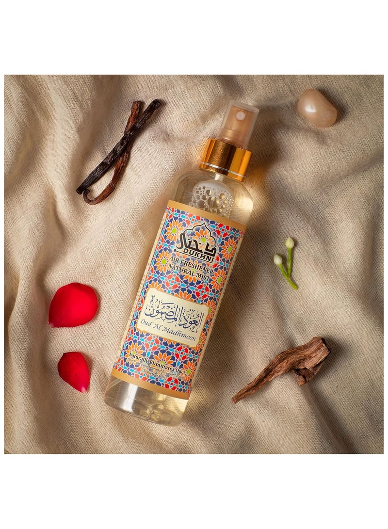 Dukhni Oud Al Madhmoon Attar Al Faraash | 250ml Non Alcoholic Spray | Arabic Natural Mist | Air Freshener, Room Mist, Fabric & Linen Spray | Perfect for Prayer mats, beds, sofas, curtains | Halal - Image 2