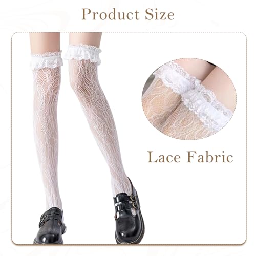 TecoKart® Sweet Lolita Lace Stockings | Elegant Floral Long Socks for Women | Vintage Style White Socks for Girls | Knee High Fashion Socks - Image 2