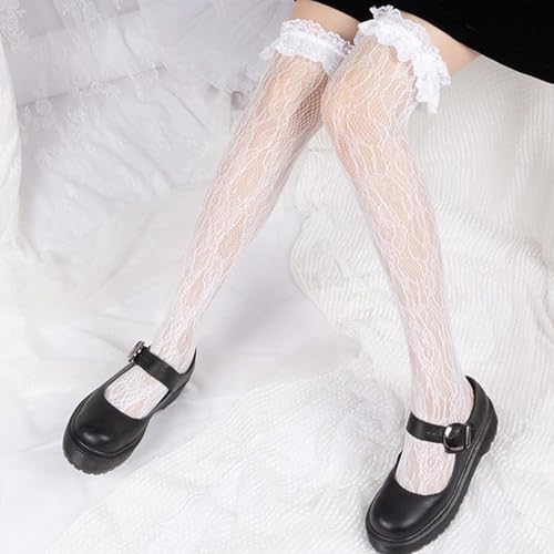 TecoKart® Sweet Lolita Lace Stockings | Elegant Floral Long Socks for Women | Vintage Style White Socks for Girls | Knee High Fashion Socks - Image 5