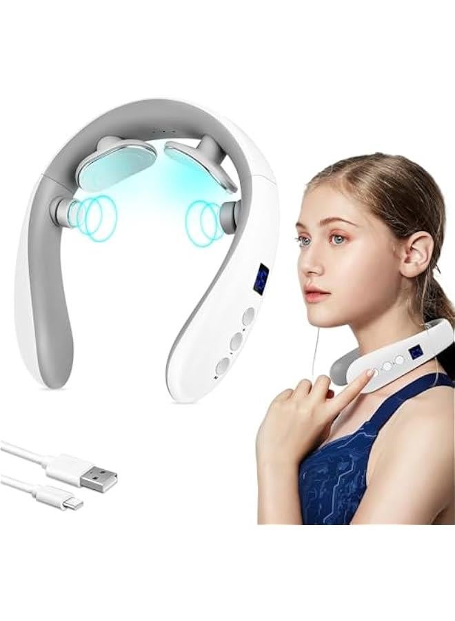HOOKOR Neck Massager with Heat,Portable Electric Neck Massager，Pain Relief, Cordless Intelligent Neck Massager, Gifts for Women Men, Home, Outdoor, Office use-White  - Image 1