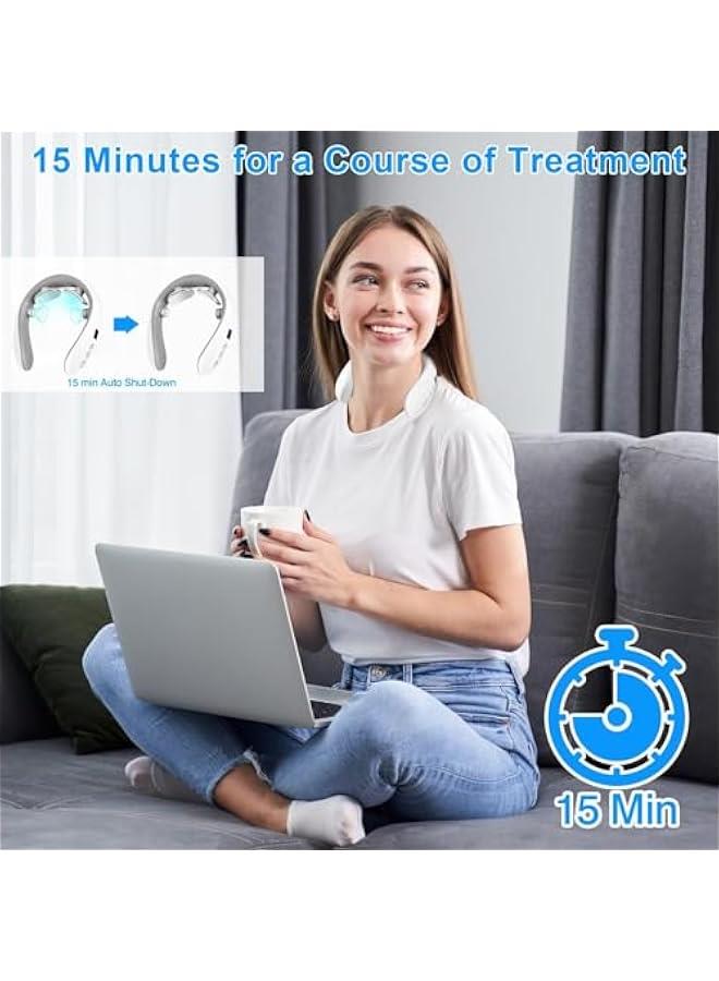 HOOKOR Neck Massager with Heat,Portable Electric Neck Massager，Pain Relief, Cordless Intelligent Neck Massager, Gifts for Women Men, Home, Outdoor, Office use-White  - Image 3