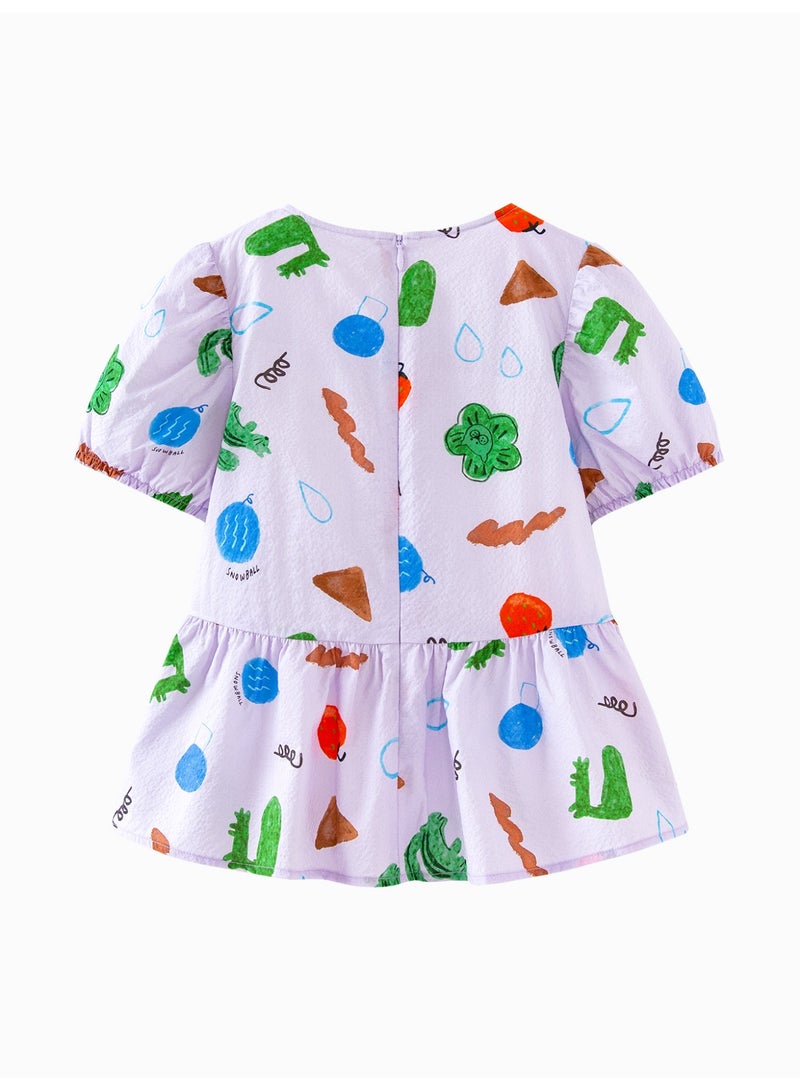 ميني بالا قميص طفل زبائن بصمام فواكه وقوانين لطيف بأكمام بوف، قطعة ناعمة وقابلة للتنفس، طوق دائري مع مفتاح أزرار في الخلف، مثالي للارتداء اليومي وللتوازنات والاجتماعات غير الرسمية قميص طفل - Image 5