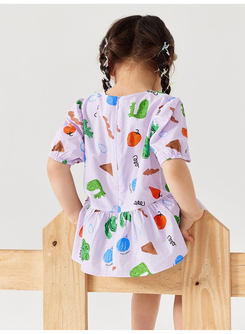 ميني بالا قميص طفل زبائن بصمام فواكه وقوانين لطيف بأكمام بوف، قطعة ناعمة وقابلة للتنفس، طوق دائري مع مفتاح أزرار في الخلف، مثالي للارتداء اليومي وللتوازنات والاجتماعات غير الرسمية قميص طفل - Image 3