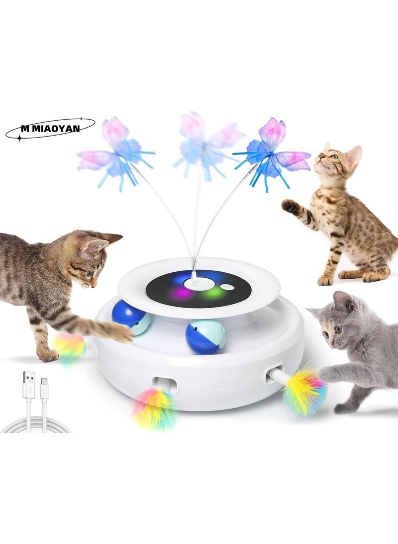 إم مياويان لعبة قطط ذكية 3 في 1 - ريشة متحركة وفراشة دوّارة وكرة دائرية - لعبة قطط كهربائية تفاعلية داخلية قابلة للشحن عبر USB - Image 1