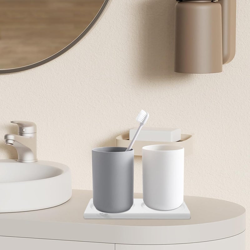 Healifty Marble-Style Resin Vanity Tray and Toothbrush Holder Set, Decorative Bathroom Organizer for Countertop and Washroom, White Imitation Stone Non-Slip Bathroom Storage Tray for Daily - Image 4
