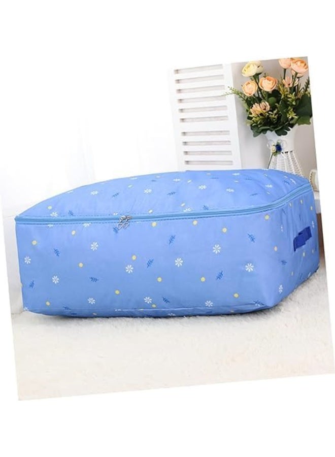 Heavy-Duty Waterproof Oxford Storage Bag with Zipper (68 x 49 x 23 cm) – Large Portable Organizer for Blankets & Quilts (Light Blue Floral) - Image 1