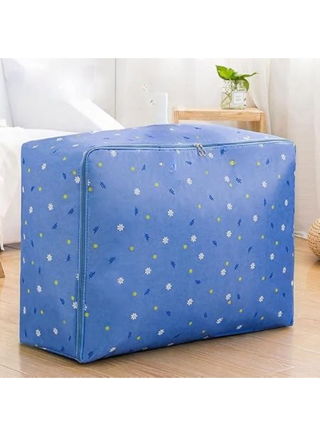 Heavy-Duty Waterproof Oxford Storage Bag with Zipper (68 x 49 x 23 cm) – Large Portable Organizer for Blankets & Quilts (Light Blue Floral) - Image 4