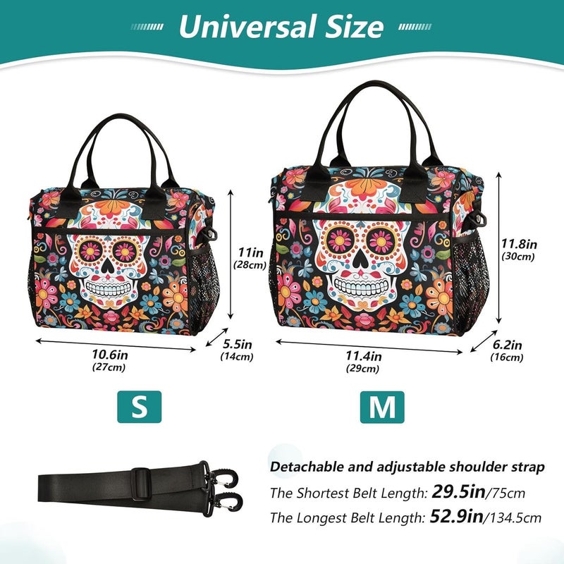 ALAZA Skull Day Of The Dead Lunch Bag for Women Insulated Lunch Box for Students Womens Lunch Tote Bag with Side Pockets  Removable Shoulder Strap Large Cooler Purse for Picnic Work Beach  - Image 3