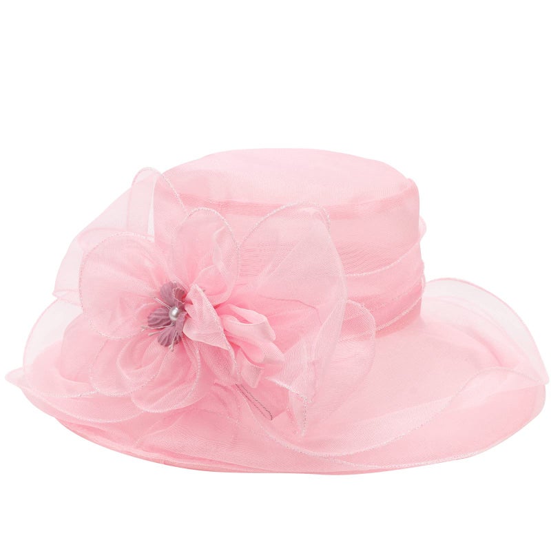 DRESHOW Women Organza Fascinators Hat Church Cap Hats Cocktail Tea Party Wedding Bridal Flower Hat with Wide Brim - Image 4