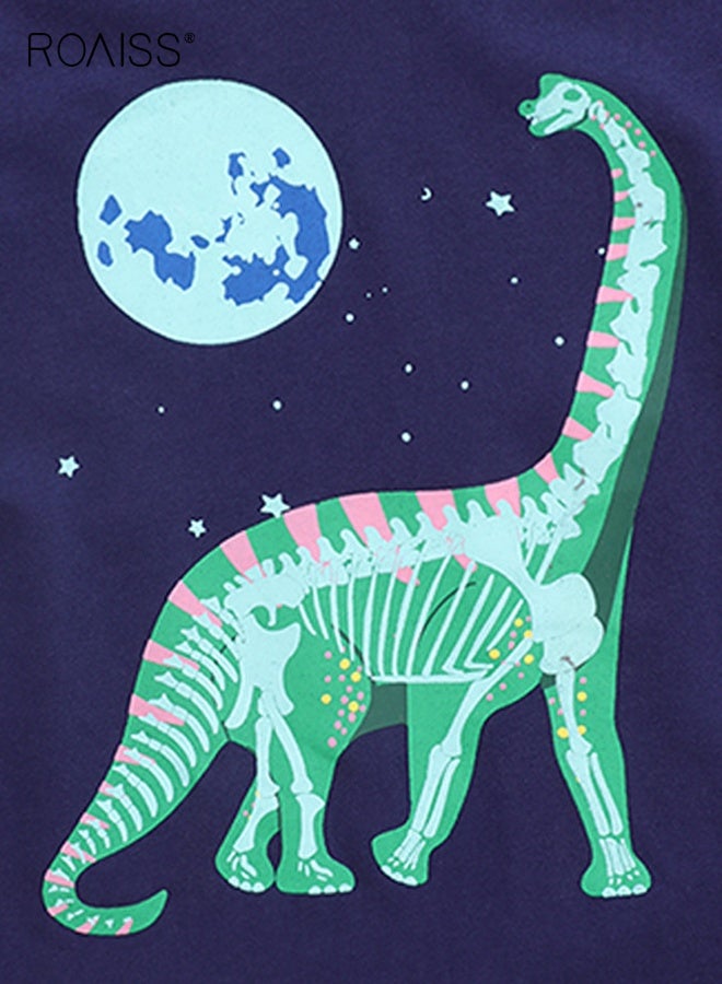 roaiss Boys Summer Luminous T-shirt, Short Sleeve Cotton Top for Toddlers, Stylish Unique T shirt with Glow-in-the-dark Dinosaur Pattern, Suitable for Daily Wear or Any Occasion - Image 5