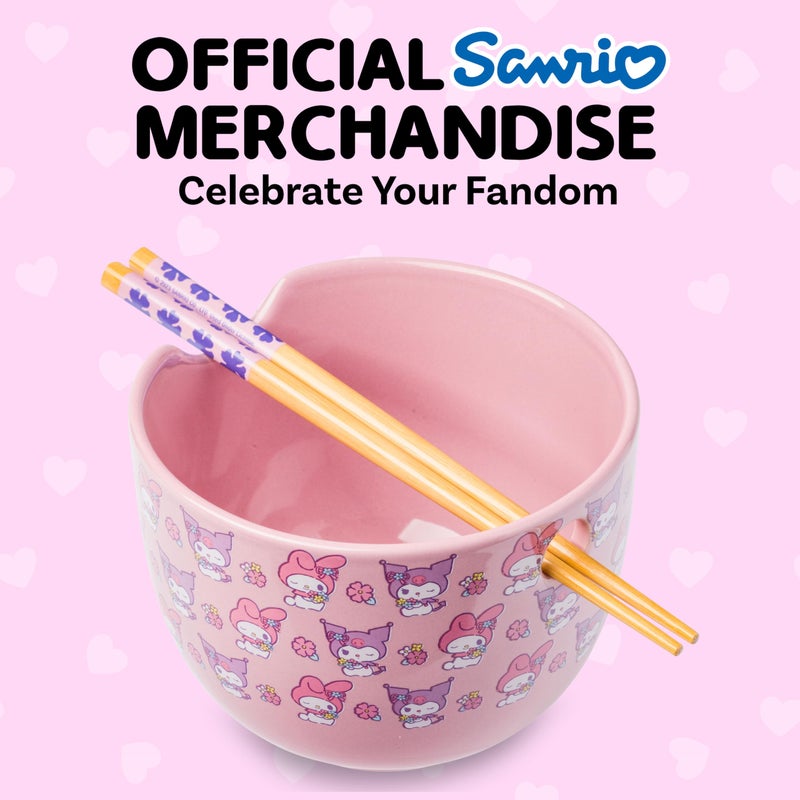 Silver Buffalo Sanrio Hello Kitty and Friends My Melody and Kuromi Pastel Flowers Ceramic Ramen Noodle Rice Bowl with Chopsticks, Microwave Safe, 20 Ounces - Image 5
