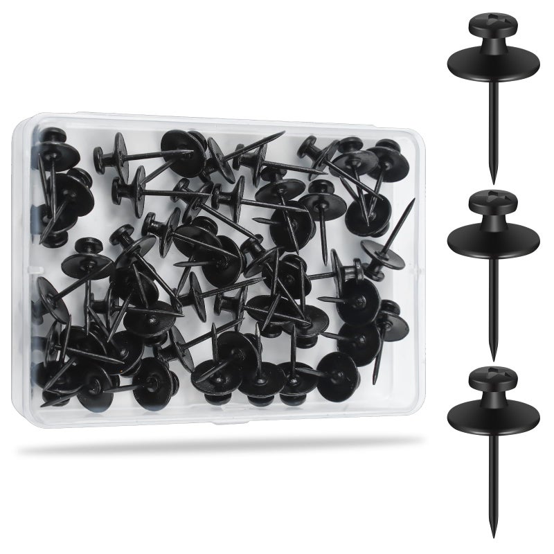KURUI 60Pcs Double Headed Nails for Hanging Pictures, Renter Friendly Decor Pictures Hanging Kit, Wall Hangers for Bathroom Living Room Office, Thumb Tacks for Tapestry Frame Art, Wall Mount-Black - Image 1