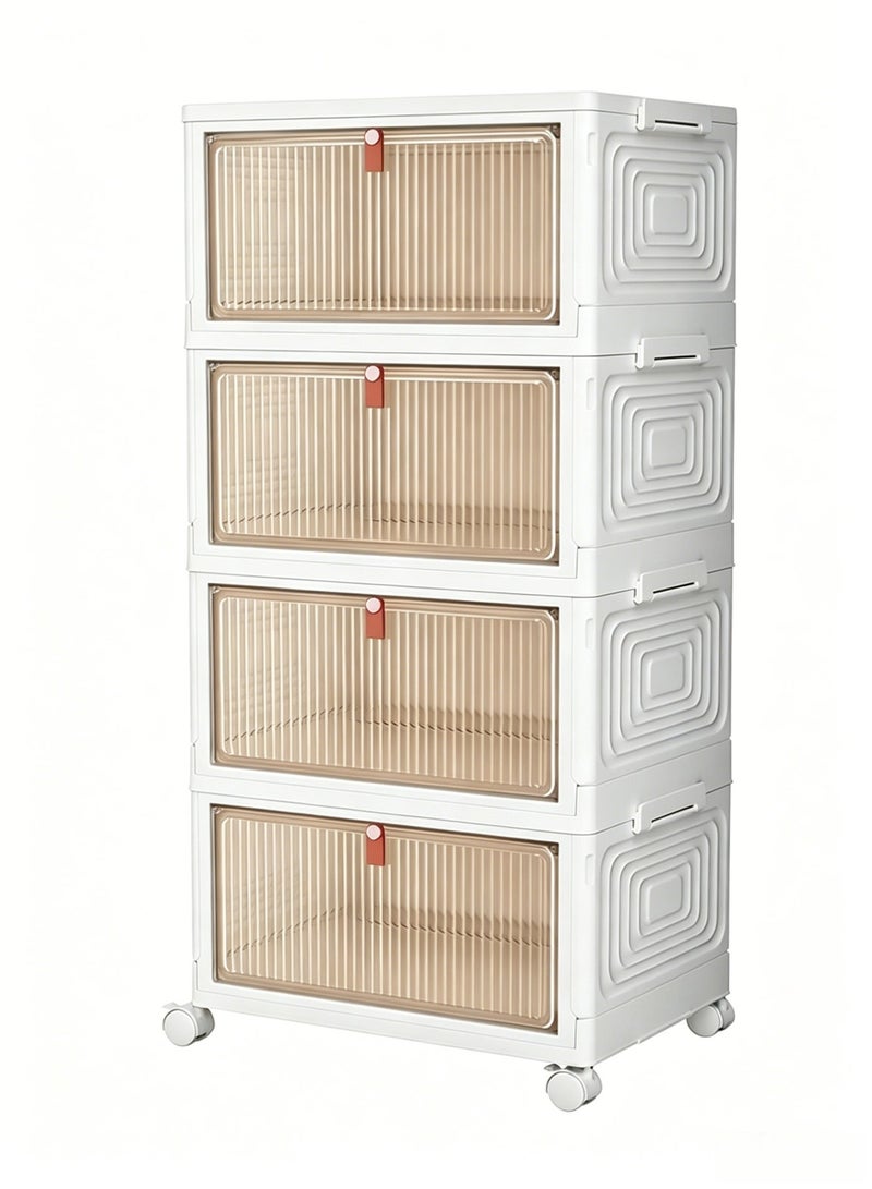 Plastic Storage Bins Organizer - 4 Tier Stackable Bins with Lids, Ideal for Bedroom, Living Room, Study, Office - Folding Storage Boxes, White - Image 1