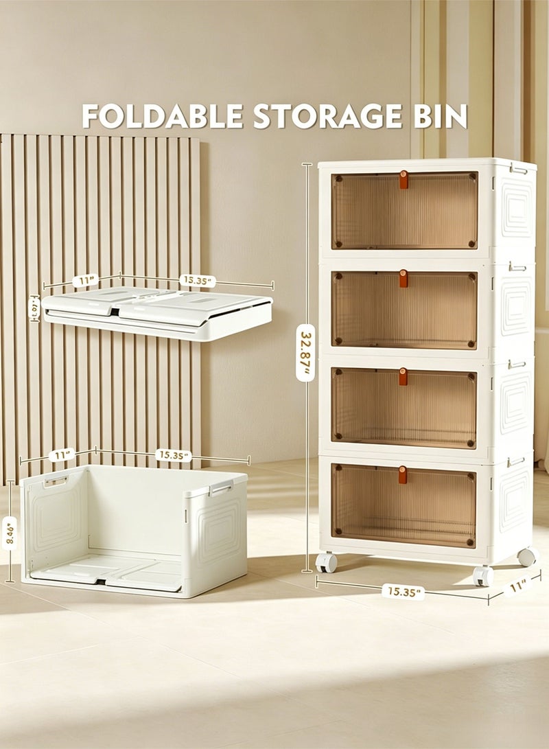 Plastic Storage Bins Organizer - 4 Tier Stackable Bins with Lids, Ideal for Bedroom, Living Room, Study, Office - Folding Storage Boxes, White - Image 2